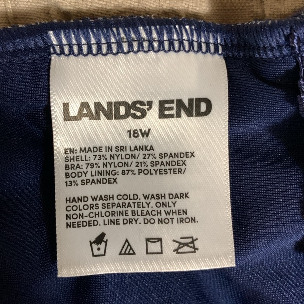 Lands’ End Women's Tugless X-Back One Piece Swimsuit Navy/Turquoise Mosaic Dot - Picture 7 of 8